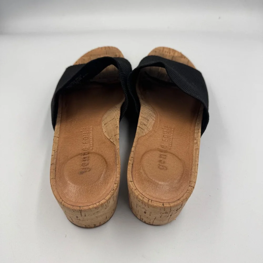 Gentle Souls Gisele Wedge Slide Women 9.5M Black Knit Cork Platform Sandals